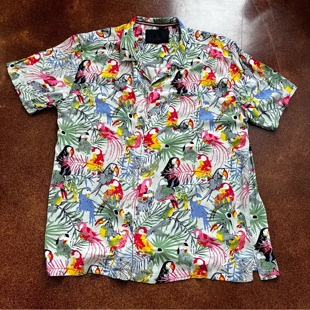 Soulstar England Colorful Print Button Down Hawaiian Shirt Sz XXL